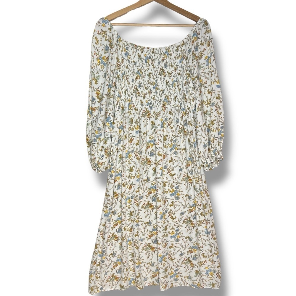 a.n.a‎ A New Approach Smocked Floral Midi Dress Women’s L Long Puff Sleeves Boho